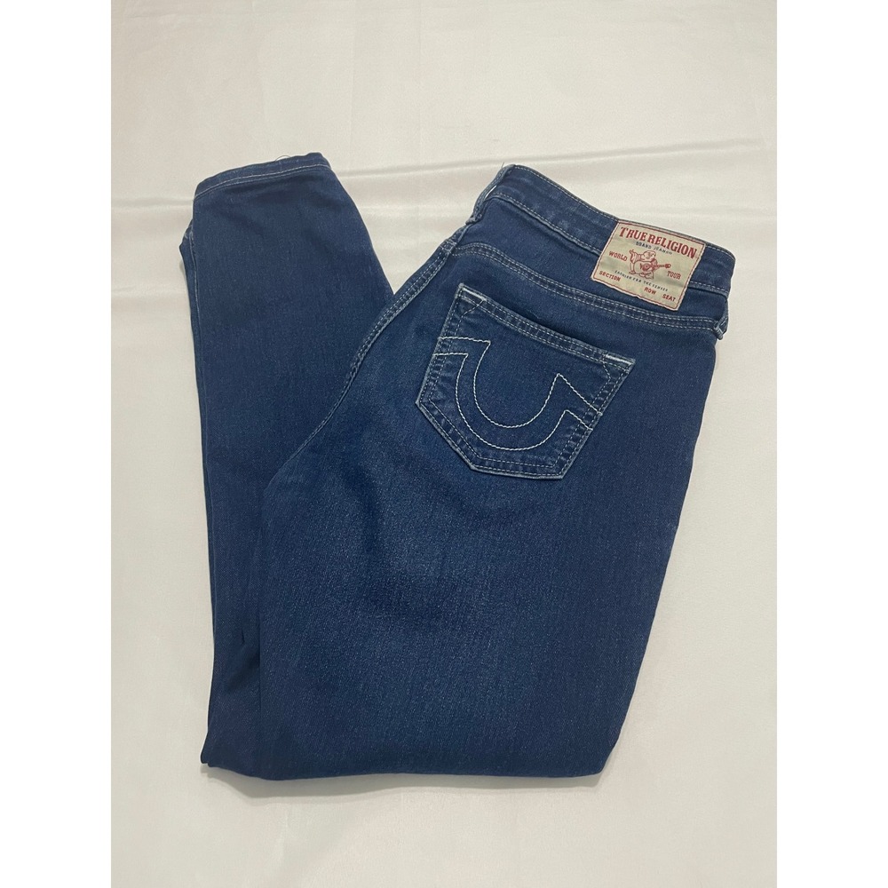 True Religion Jennie Curvy Mid Rise Super Skinny Jeans Dark Wash Blue Size 29